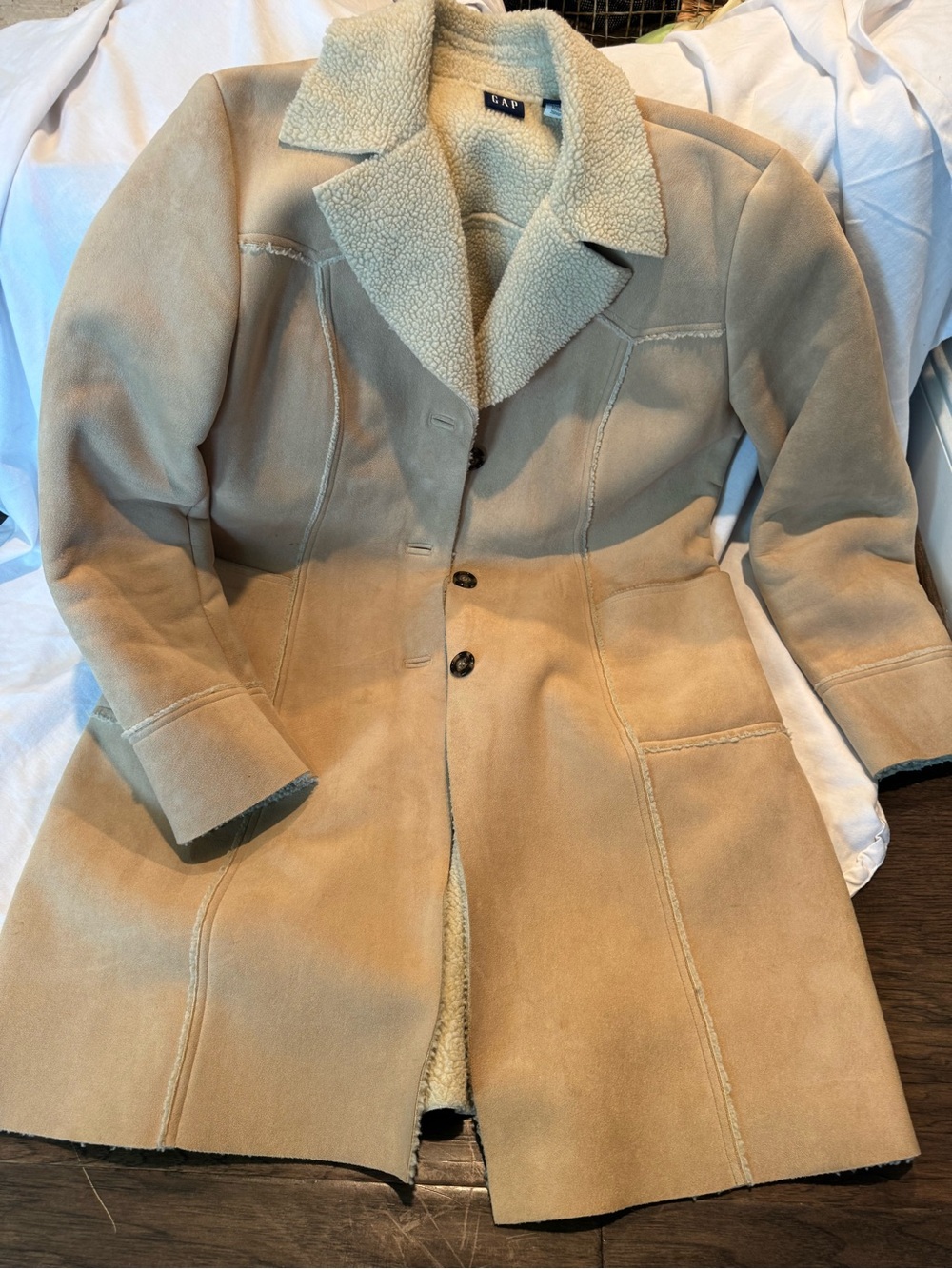 GAP Tan Shearling-Trim Trench Coat